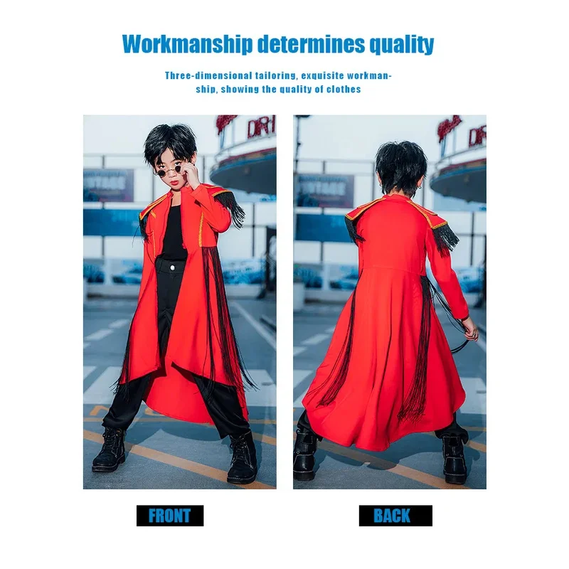 ZZL الأطفال المنصة المدرج عرض الأداء زي عباءة حمراء الصبي والفتاة الملابس الرقص الحضري بدلة أطفال K-pop الجاز الزي