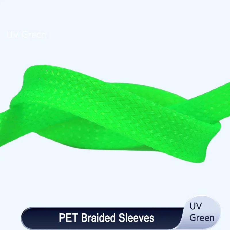 

1~50m UV Green PET Braid Sleeve 2/4/6/8/10/12/14/16/20/25/30/40mm High Density Snake Skin Wrap Sheath For Electric Cables