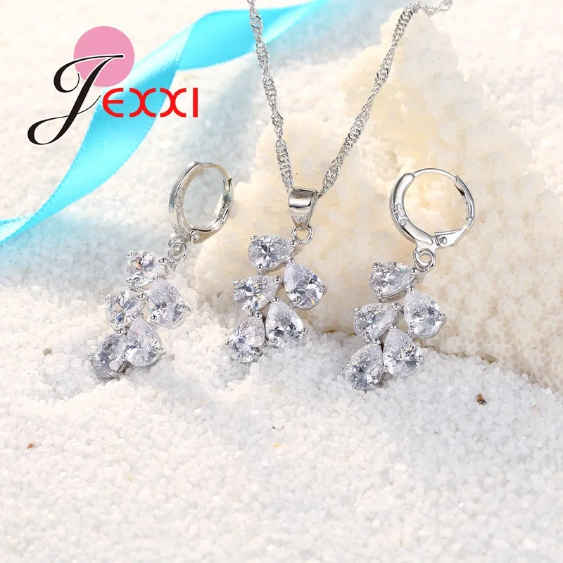 Wedding Bridal Jewelry Sets For Women Multicolored Water Drop Cubic Zircon Necklace Earrings Set Engagement Accessory
