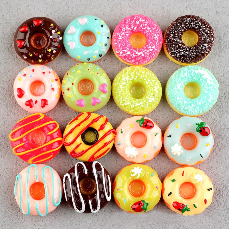 10pcs 24Mm Resin Cabochon Heart Doughnut Donut Charm Pendant Miniature Craft Jewelry Making Material Creative Diy Accessories