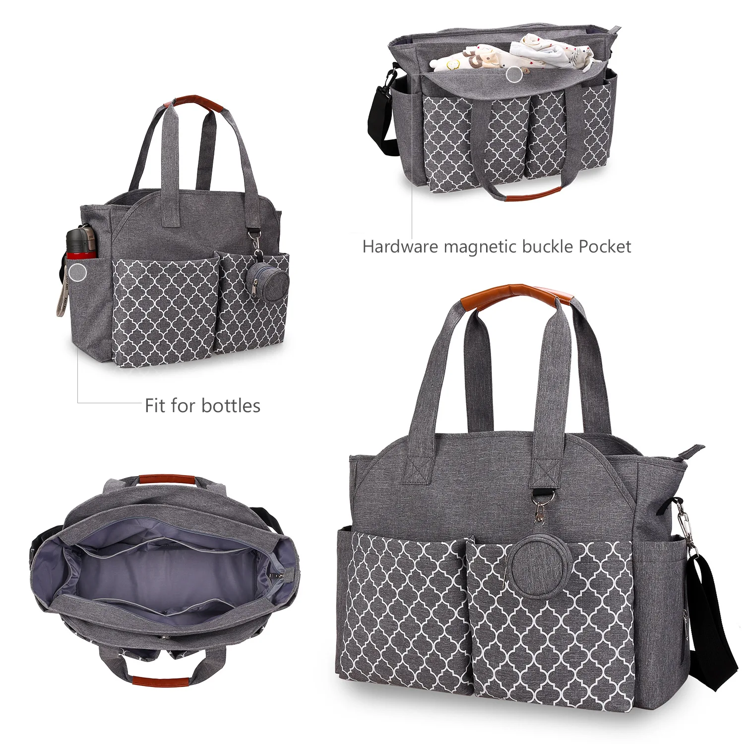 

New Handheld Shoulder Mom Bag with Printed Geometric Pattern and Pacifier Pouch Maternity Travel Outdoor Mom Bag