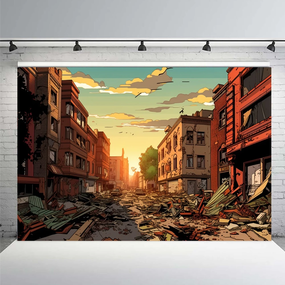 خلفية المدينة المدمرة، مشهد كوارث يوم القيادة، حرق النار البري، بناء الشارع، سيارة الدخان، خلفية الصورة، دعائم تبادل لاطلاق النار في الاستوديو