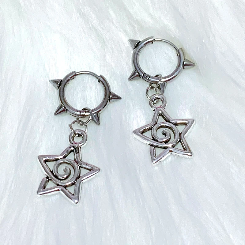 Fashion Cute Star Swirl Earrings Gothic Charms Rivet Earrings for Women Punk Grunge Jewelry Vintage Accessories Cool