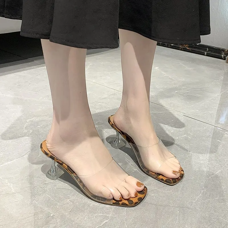Summer luxury Women High Heels PVC Jelly Crystal Heel Transparent Women Sexy Leopard Clear High Heels sandals Size 34-42