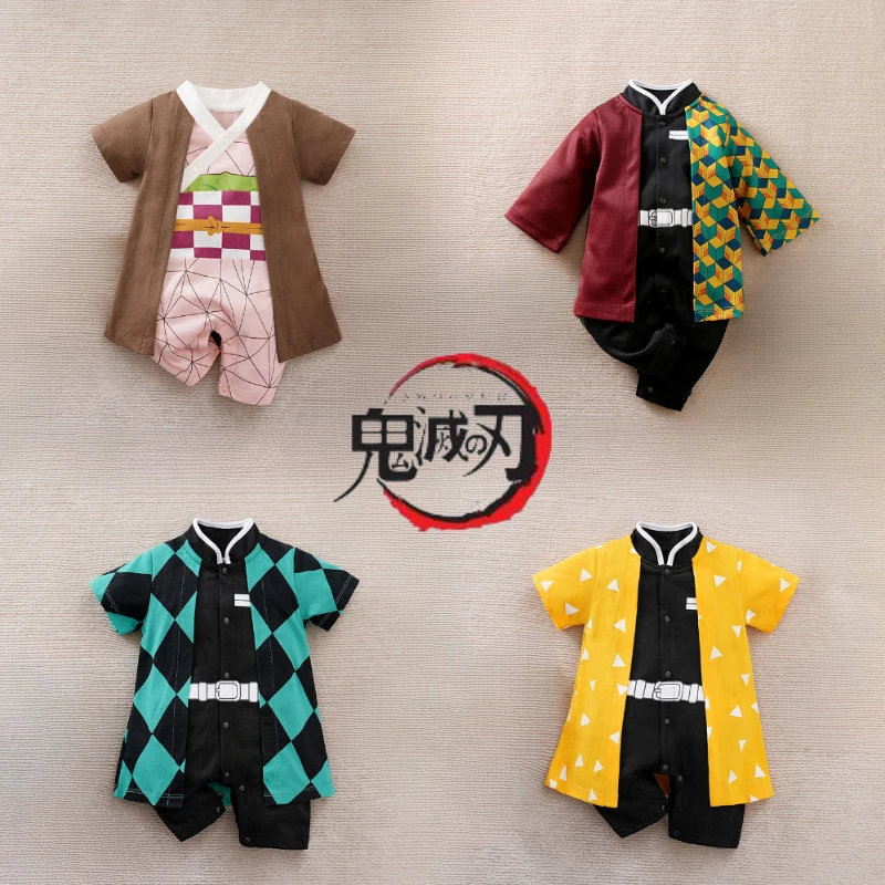 Demon Slayer Toddler Jumpsuit Kimetsu No Yaiba Anime Figure Tanjirou Giyuu Zenitsu Nezuko Baby Onesie Sleepwear Cosplay Costumes