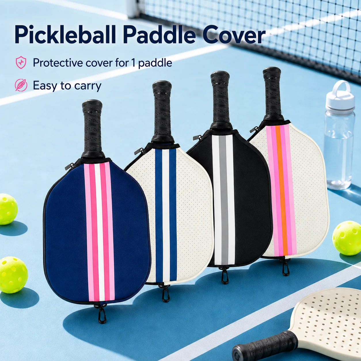 Pickleball Paddle Cover with Hook Clip Neoprene Pickleball Racket Zipper Bag Sports Training Pickleball Racket Protective Sleeve