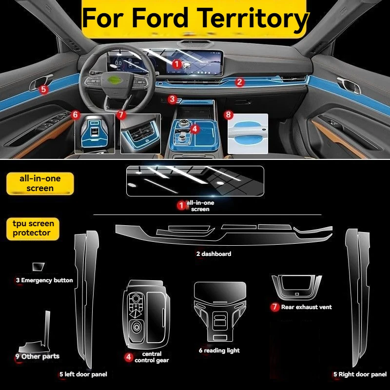 Película Protectora para Automóviles Ford Territory 2024-2026, Película para Interiores, Película Antiarañazos, Pieza de Repuesto Dedicada para Interiores, TPU