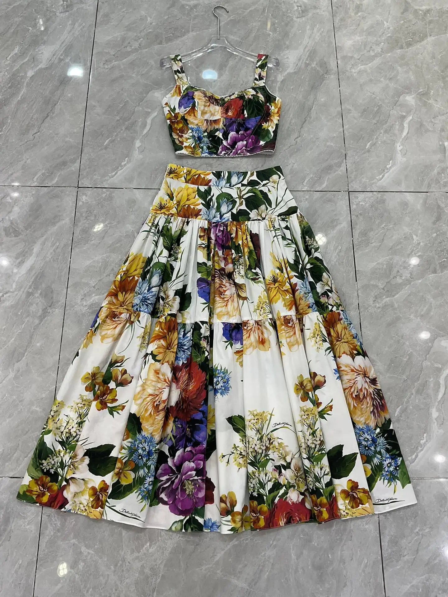 Floral Print 2 Piece Set Women | Luxury Designer Inspired Crop Shirt & Cotton Maxi Skirt | Spring Summer Beach Vacation Outfit 2