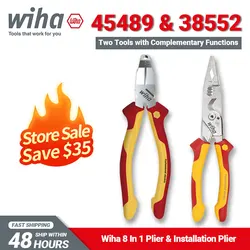 Wiha Tool Set 45489 Electrician 8-in-1 Multifunctional VDE-tested Plier 38552 Installation Pliers 1000V VDE Electrician Tool