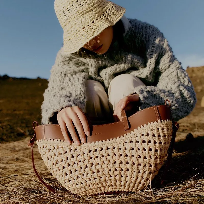 Premium Niche Design Straw Tote Bag Handmade Woven Beach Shoulder Bag For Women Natural Texture Bolso De Paja Basket 2026