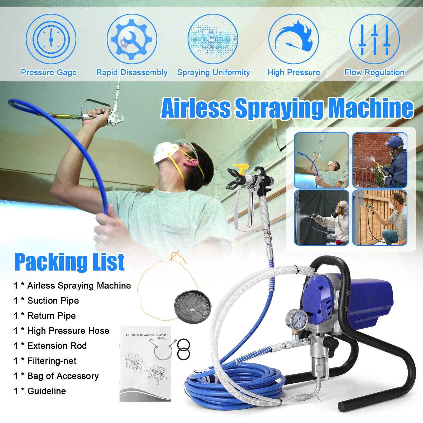 750W High-pressure Airless Sprayer Electric Paint Spraying Machine Multi-purpose Painting Tool Home Improvement Equipment