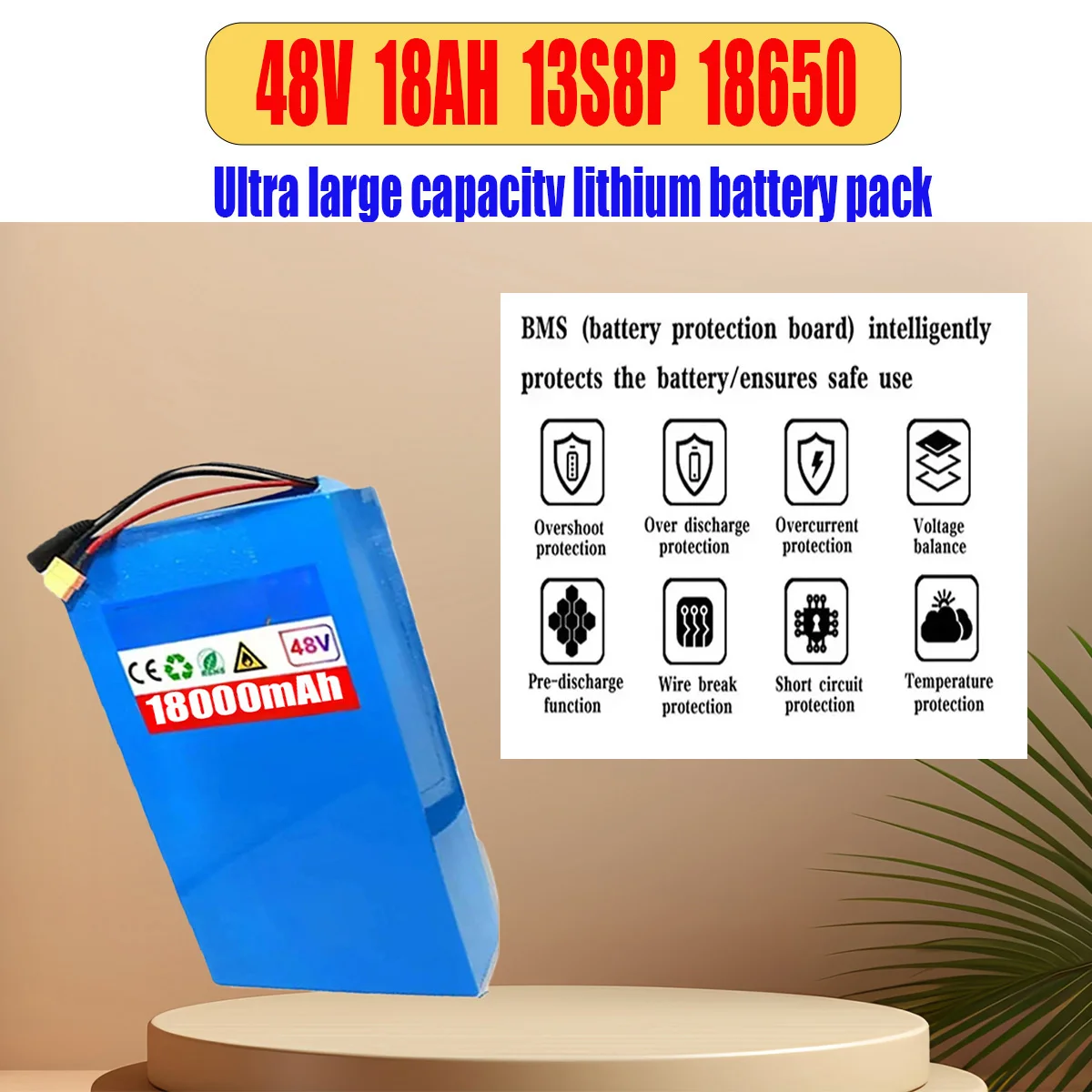 بطارية ليثيوم أصلية جديدة تمامًا 13S8P 48 فولت 18 أمبير في الساعة، مناسبة لمحركات 500-1000 وات مع شواحن BMS الذكية المدمجة #4
