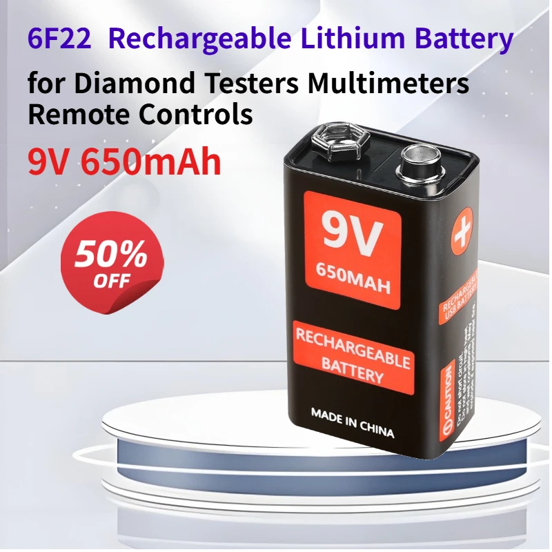 9V 650mAh 6F22 Large Capacity Rechargeable Lithium Battery for Diamond Testers Multimeters Remote Controls