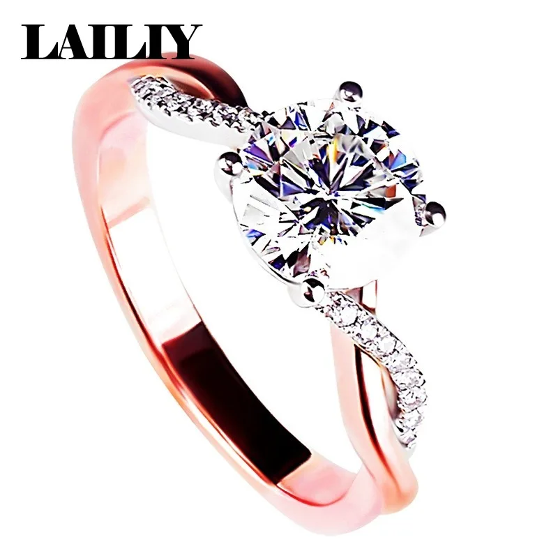 LAiLIY925 Sterling Silver Rose Gold Four Prong Two Tone Elegant Micro Set Zirconia Adjustable Ring for Women Fashion Jewelry