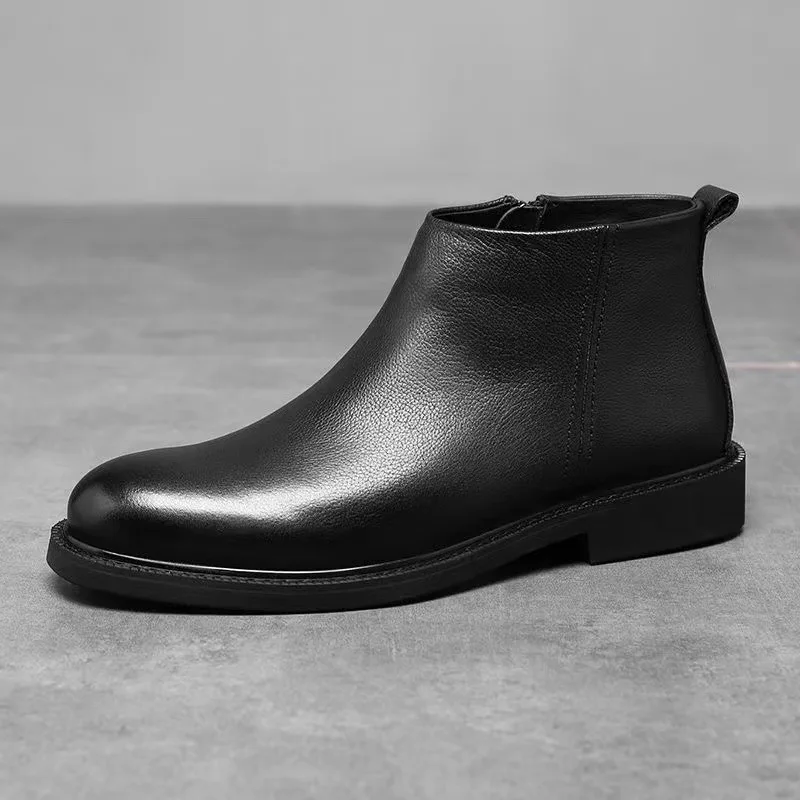 

Men's Chelsea Boots Boots Fleece Lined Warm Anti-slip Short Boots Casual Style Pig Skin Leather Upper Rubber Sole