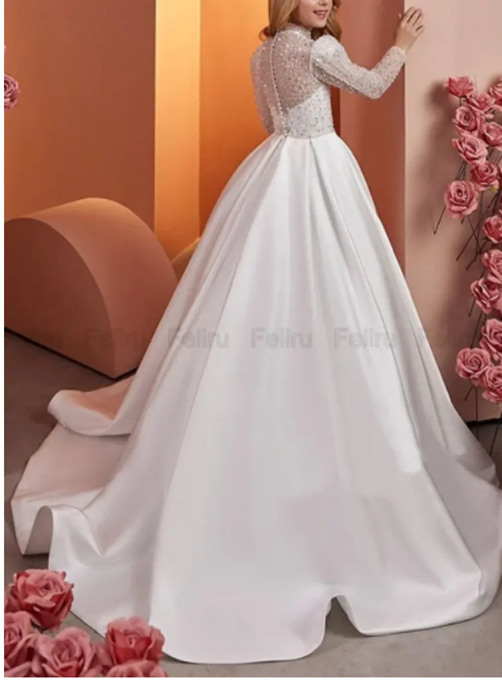 Elegant High Neck Flower Girl Dresses For Wedding Lace Appliques Cap Sleeves Princess Formal Party First Communion Gowns