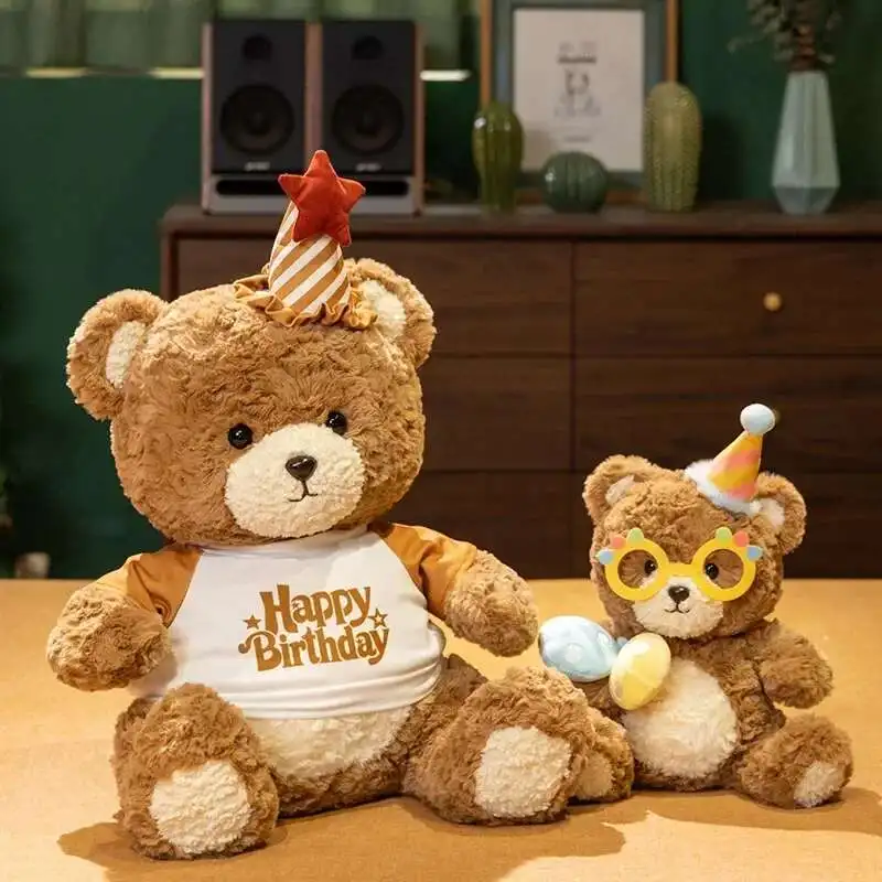 

Cute Birthday Hat Teddy Bear Plush Toys Kawaii Sweater Bear Plushie Pillow Stuffed Soft Dolls for Kids Girls Lover Nice Gifts