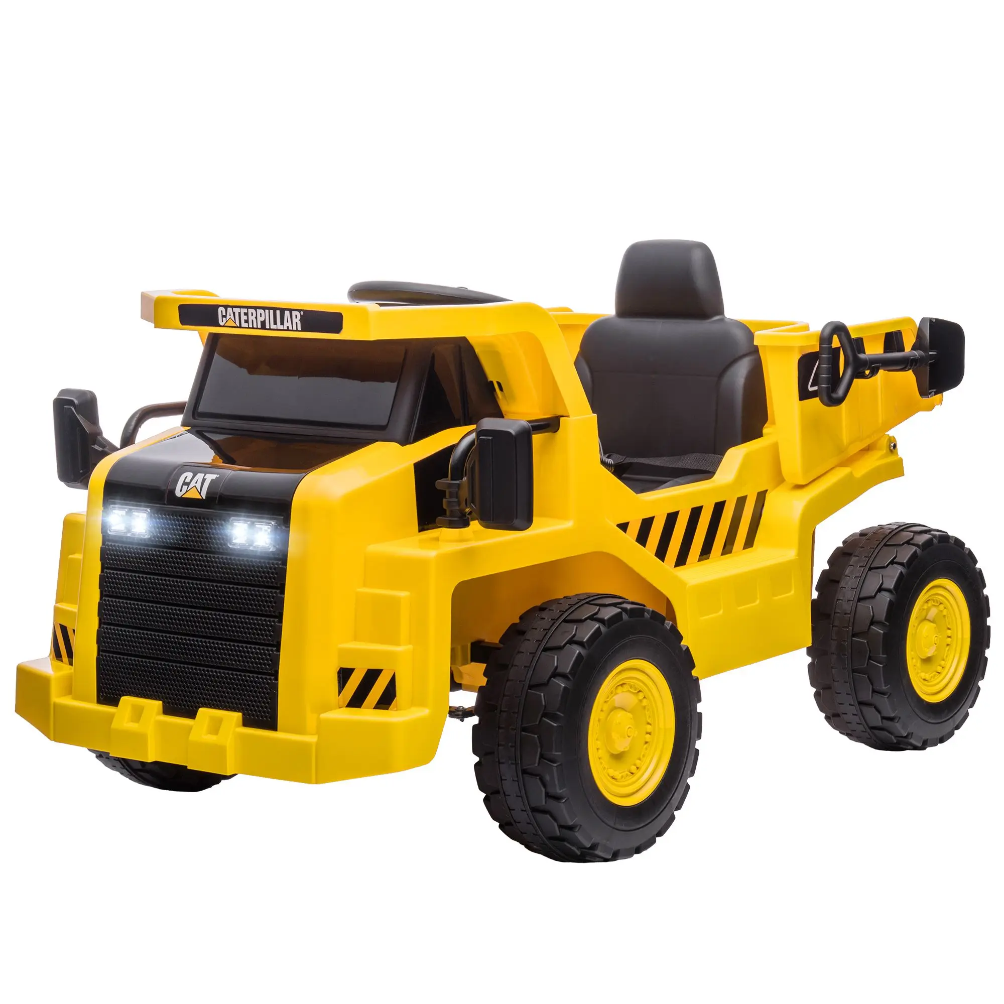 12V Ride on Dump Truck with Parental Remote, Caterpillar Licensed Kids Excavator with Bucket, Shovel, Music, Loudspeaker