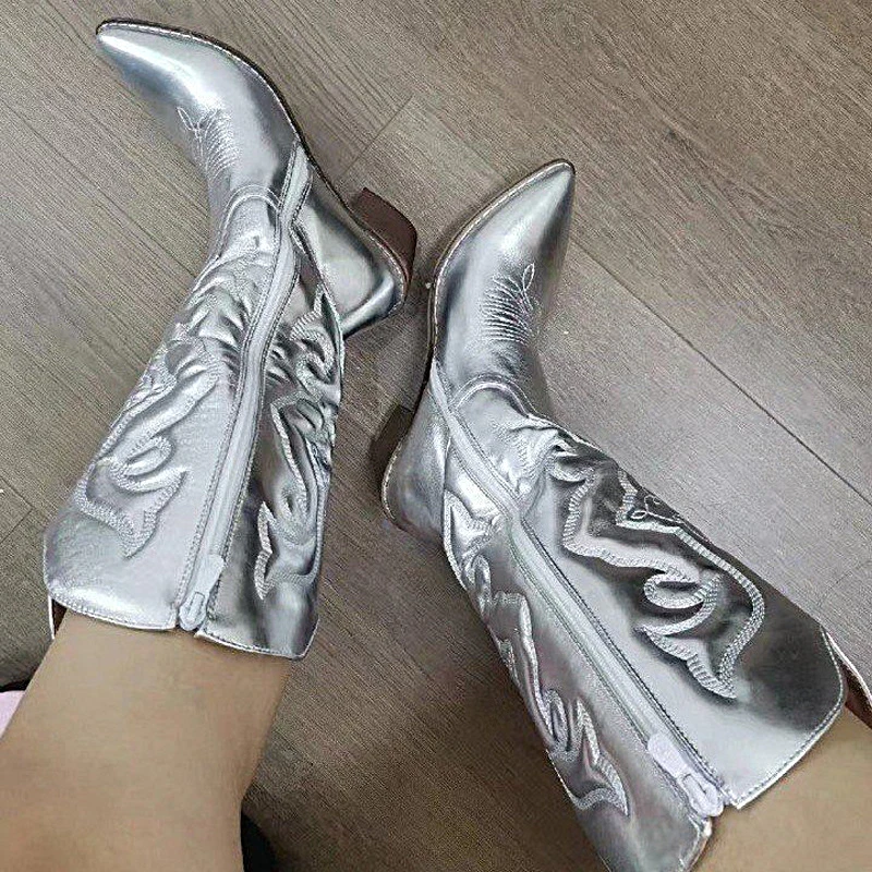 

Fashion Cowboy Women 2023 Cowboy Short Ankle Boots for Women Chunky Heel Cowgirl Boots Embroidered Mid Calf Western Boots Hot