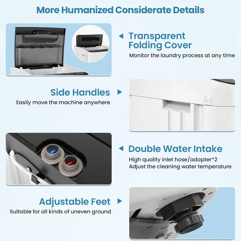 غسالة محمولة من Nictemaw بسعة 20 رطلًا مع مضخة تصريف 2.8Cu.ft غسالة مدمجة أوتوماتيكية بالكامل