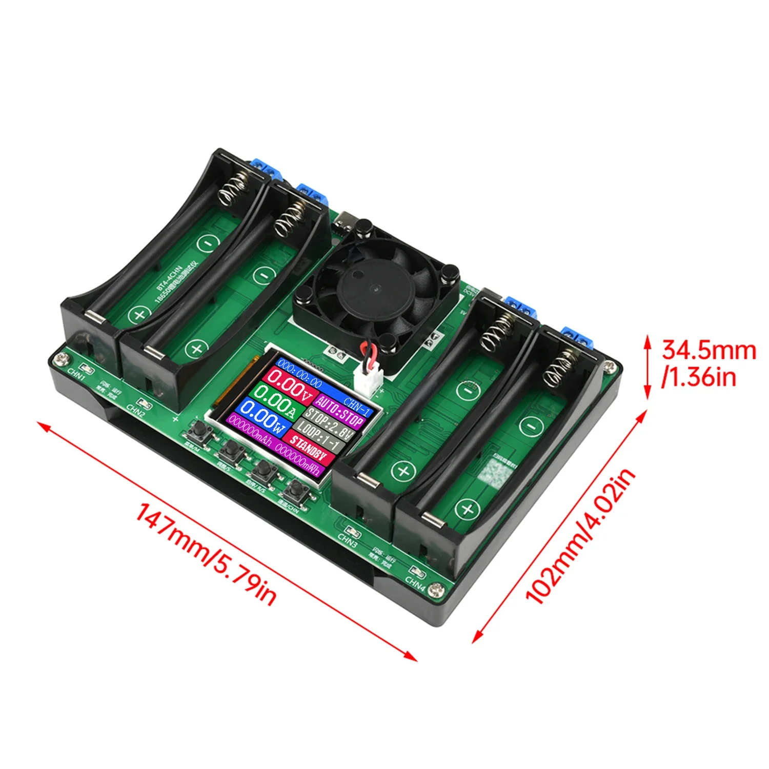 Typ-C 4-Kanal-Batteriekapazitätstester mit LCD-Anzeige, mAh, digitales Lithium-Batterie-Detektionsmodul für Batterietests 18650/21700 – Detail 5