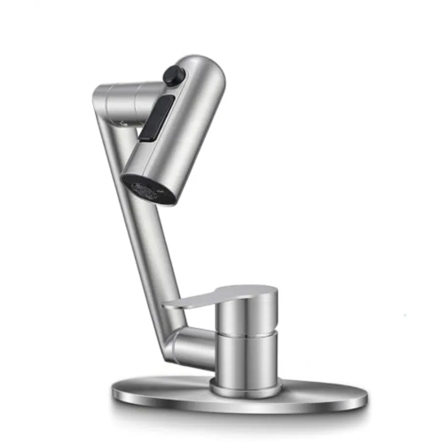 

Single Handle Bathroom Faucet 1080 Swivel Rotatable for Kitchen RV Bath Lavatory Sink 1 or 3 Hole Brushed Nickel Finish with 6'