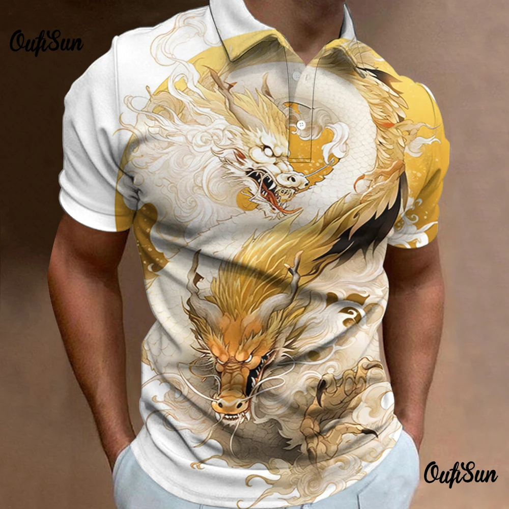 Fashion Polo T-Shirts For Men 3d Animal Dragon Printed Flower Men\'s Shirt Daily Casual Short Sleeved Loose Oversized Sweatshirts