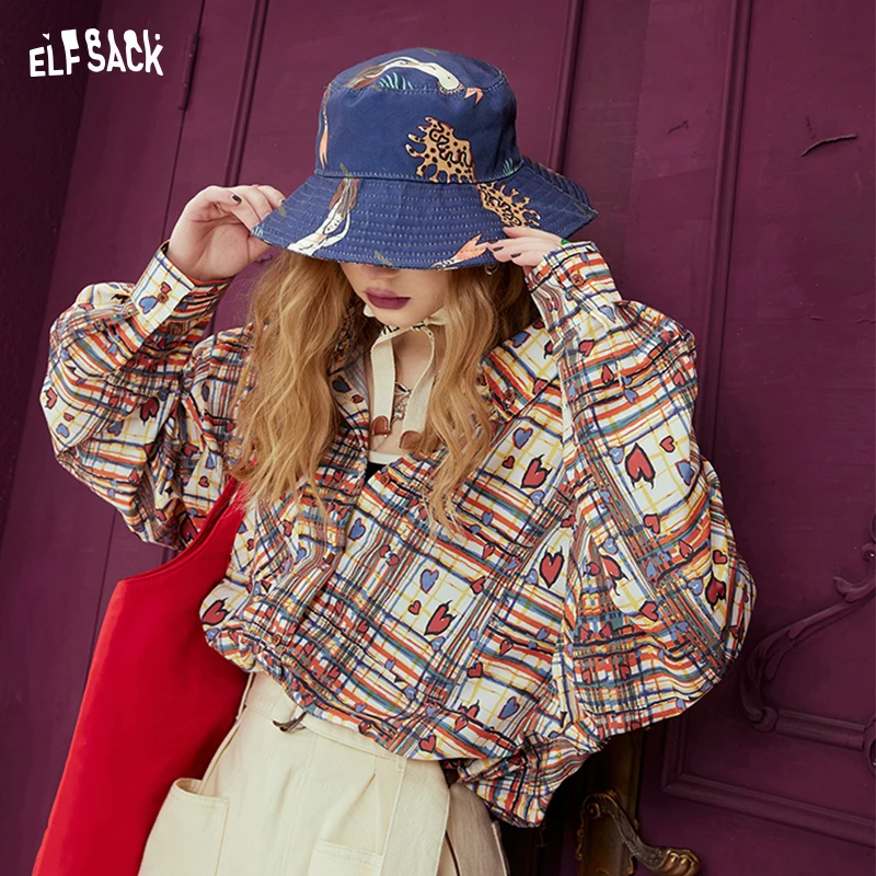 ELFSACK Colorful plaid printed shirt for women's spring 2024 new loose casual plaid short jacket