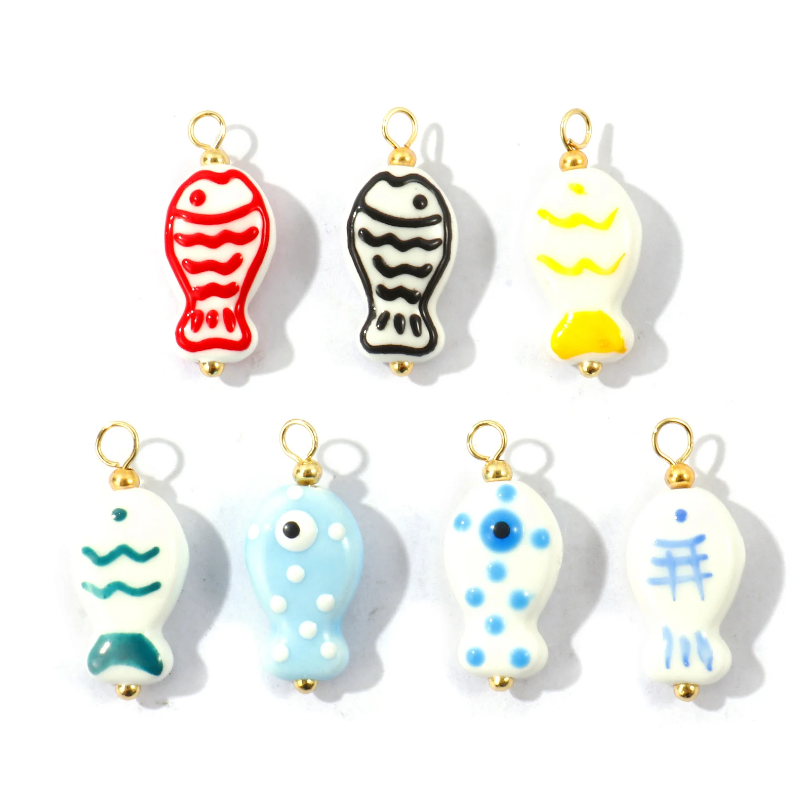 5pcs Ocean Jewelry Fish Animal Charms Multicolor Ceramic Double-sided Enamel 18K Gold Plated Brass Pendants DIY Necklace Jewelry