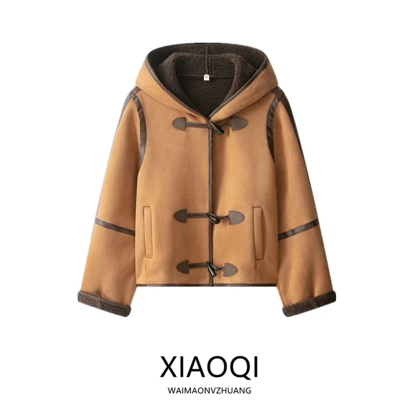 المرأة Thiened فرو الضأن Jaet 2025 الخريف جديد Sle قبعة معطف الجلود والفرو الطويل Sve طول منتظم