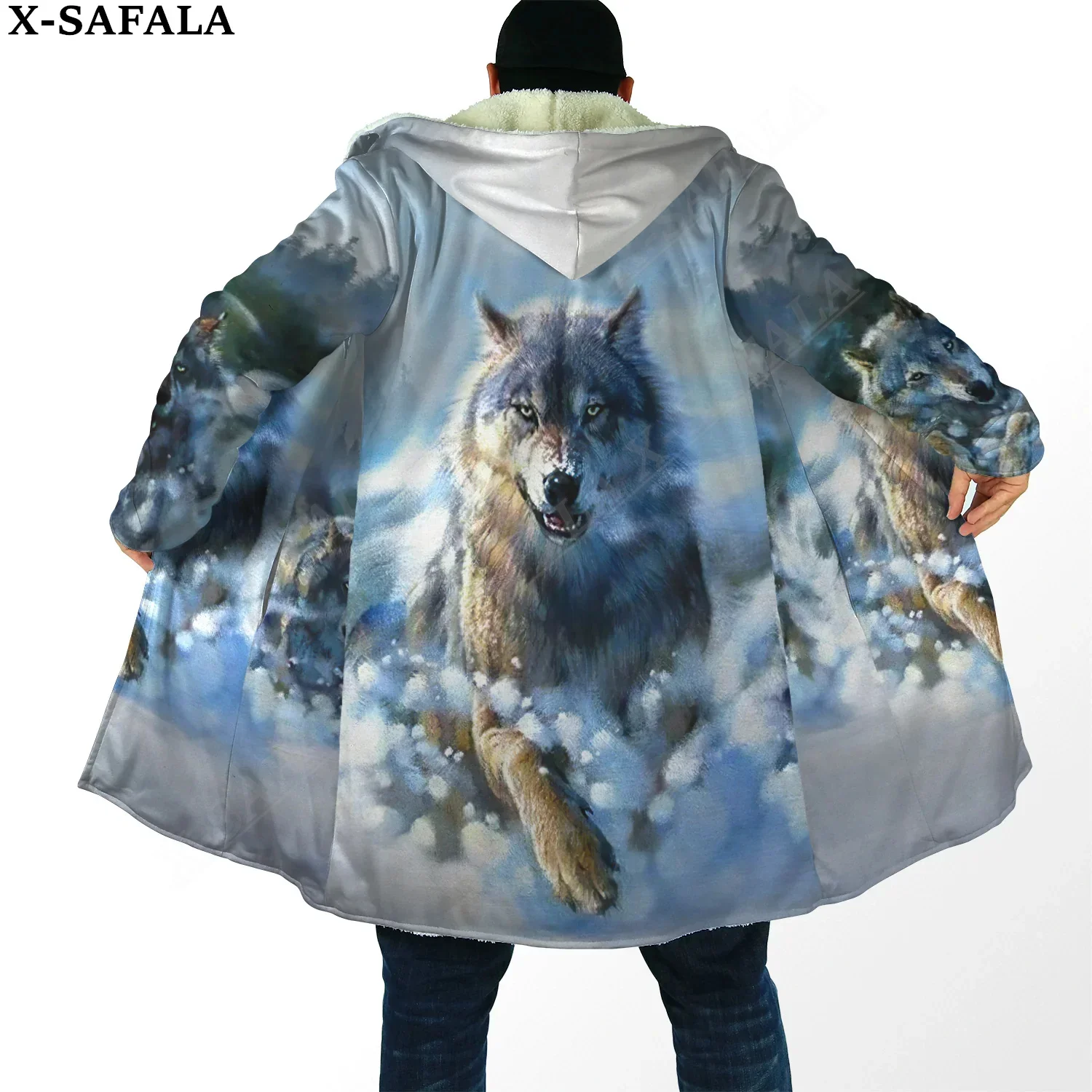 Viking Native Feather Wolf Dark Dream Catcher Overcoat Coat 3D Print Thick Warm Hooded Cloak  Men Windproof Fleece Unisex-5