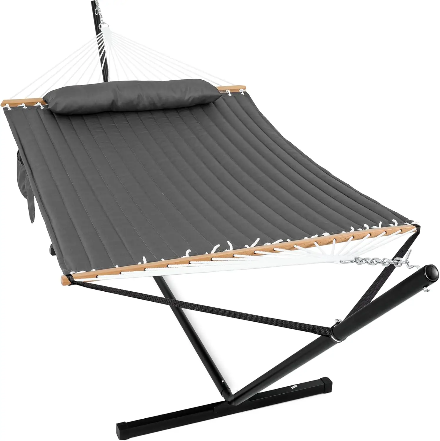 2 Person Hammock with Stand for Outside, Heavy Duty Steel Stand, 55inch Double Hammocks, Large Removable Pillow, Storage Bags, M