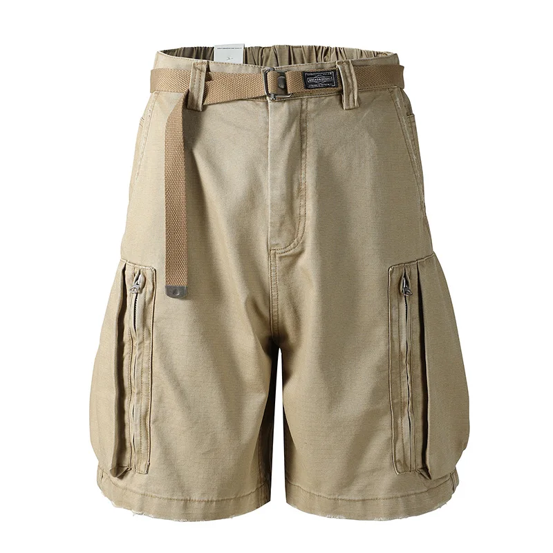 

Heavyweight Retro Workwear Shorts with Large Pockets, Men's Casual Vintage-Style Cargo Shorts
