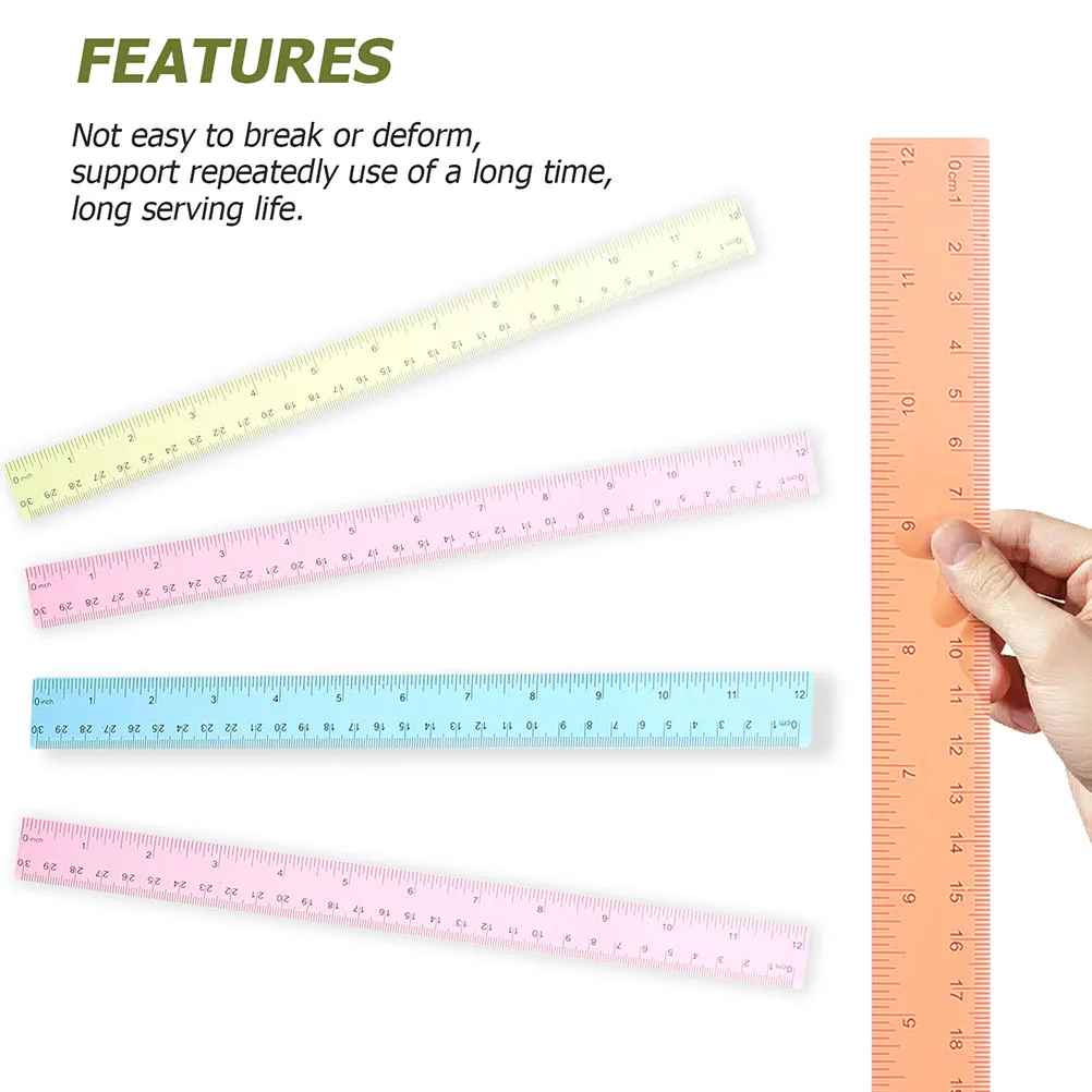 10Pcs Colorful Rulers Multi-Function Measuring Rulers for Students Teachers Portable Lightweight Clear Scale Engraved
