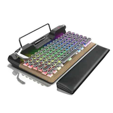 Retro typewriter bluetooth keyboard three-mode connection steampunk pluggable shaft charging round keycap mechanical keyboard