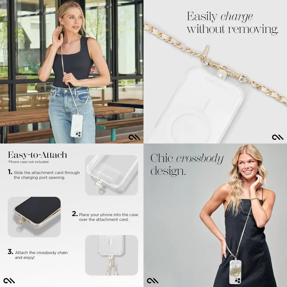 

Crossbody Phone Lanyard [Works with All Phones] Hands-Free Strap - Leather Cell Phone Charm - Neck Chain Holder for iPhone 17 Pr