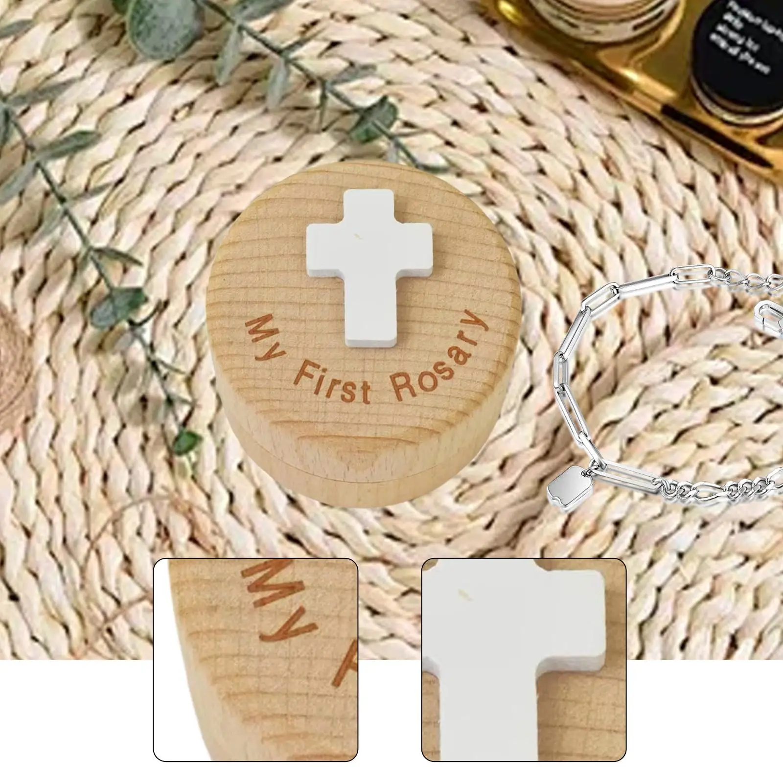

My First Rosary Trinket Storage Box Wooden Jewelry Organizer Keepsake Box for Baptism Gifts Home Decor