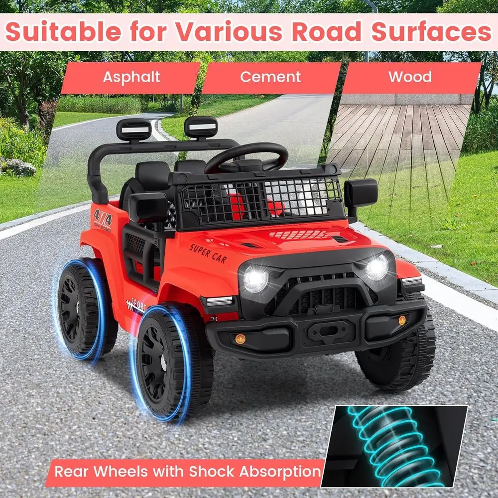 Ciężarówka na akumulator 12V dla dzieci, elektryczny pojazd z pilotem, składane lusterko, zawieszenie sprężynowe, czerwona