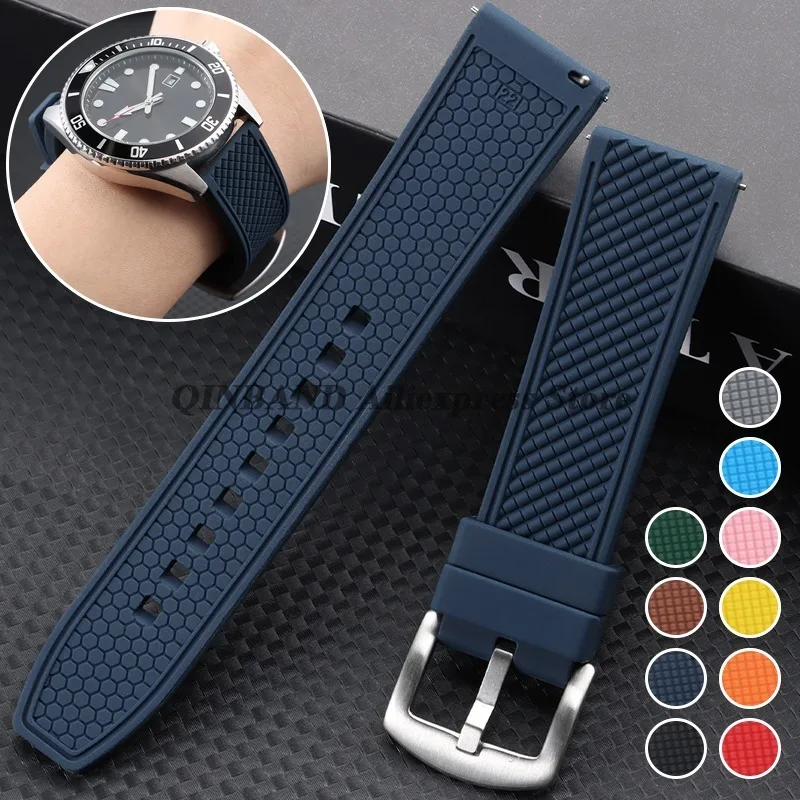 Pulseira de relógio de silicone macio de grau premium, 20mm 22mm, universal, masculina, feminina, esportiva, à prova d'água, pulseira de mergulho, acessório