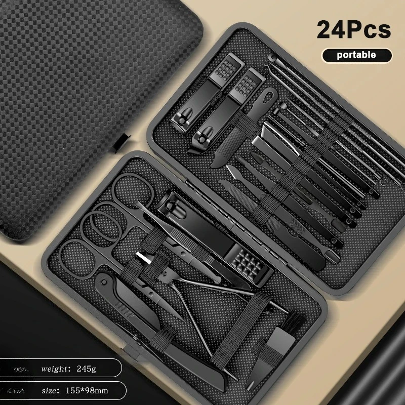 8/12/15/20/24 pièces coupe-ongles de manucure ensemble ménage en acier inoxydable cuillère à oreilles pédicure ciseaux outil pour la beauté