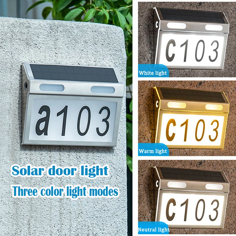 Modern House Numbers Solar Sign Light LED Illuminated Outdoor Address Number Letter Doorplate Decorations with Smart Control