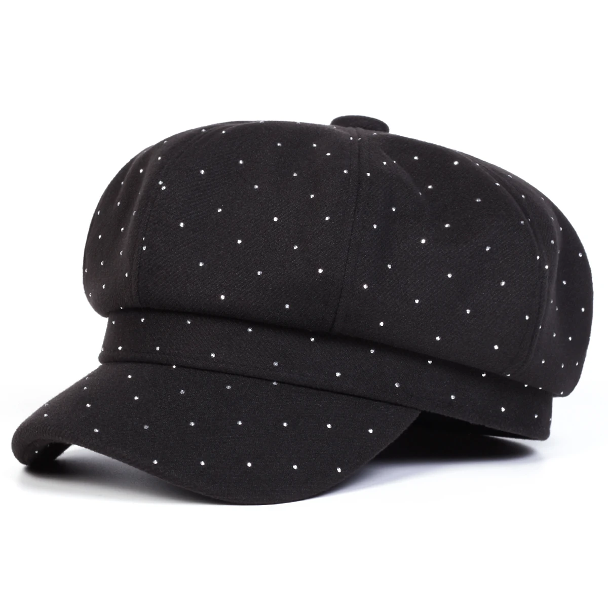 Unisex Water Diamond Woolen Newsboy Hat Spring and Autumn Retro Beret Hats Wild Casual Hats Octagonal Cap