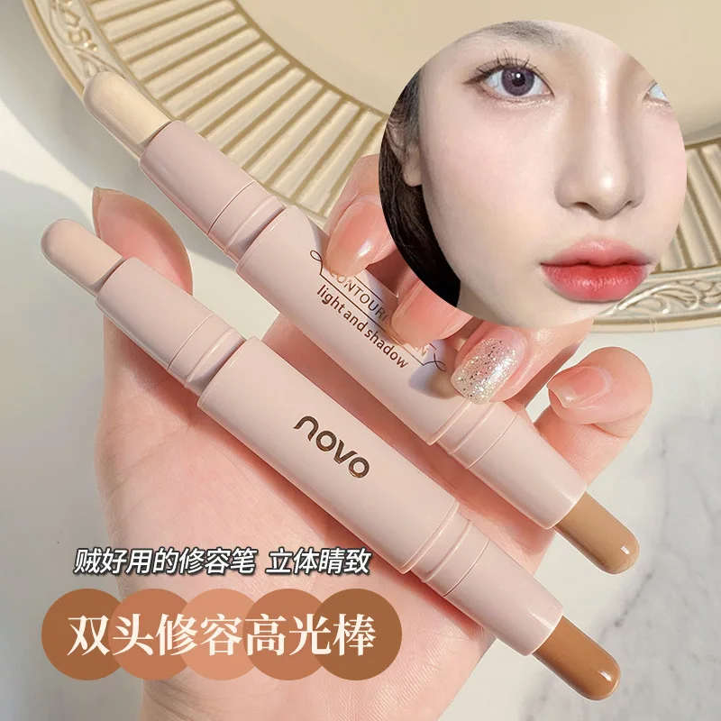 NOVO Double Headed Highlight Repair Stick Brighten Face Shadow Contouring Bronzer Concealer Highlighter Pen 3D Makeup Corrector