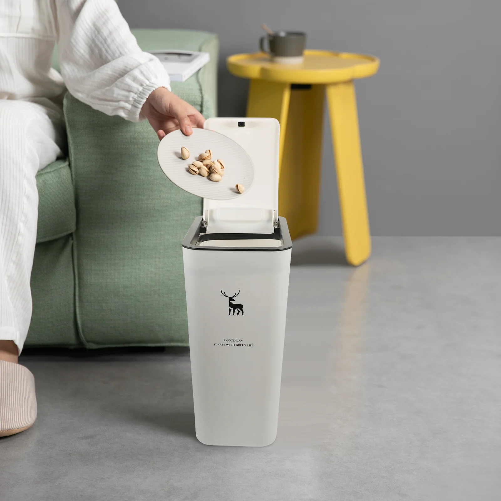 

Smart Trash Can Kitchen and Bathroom with Lid Slit Press-type Storage Bucket (white Deer Print) 1 Piece Bedside Waste Baskets