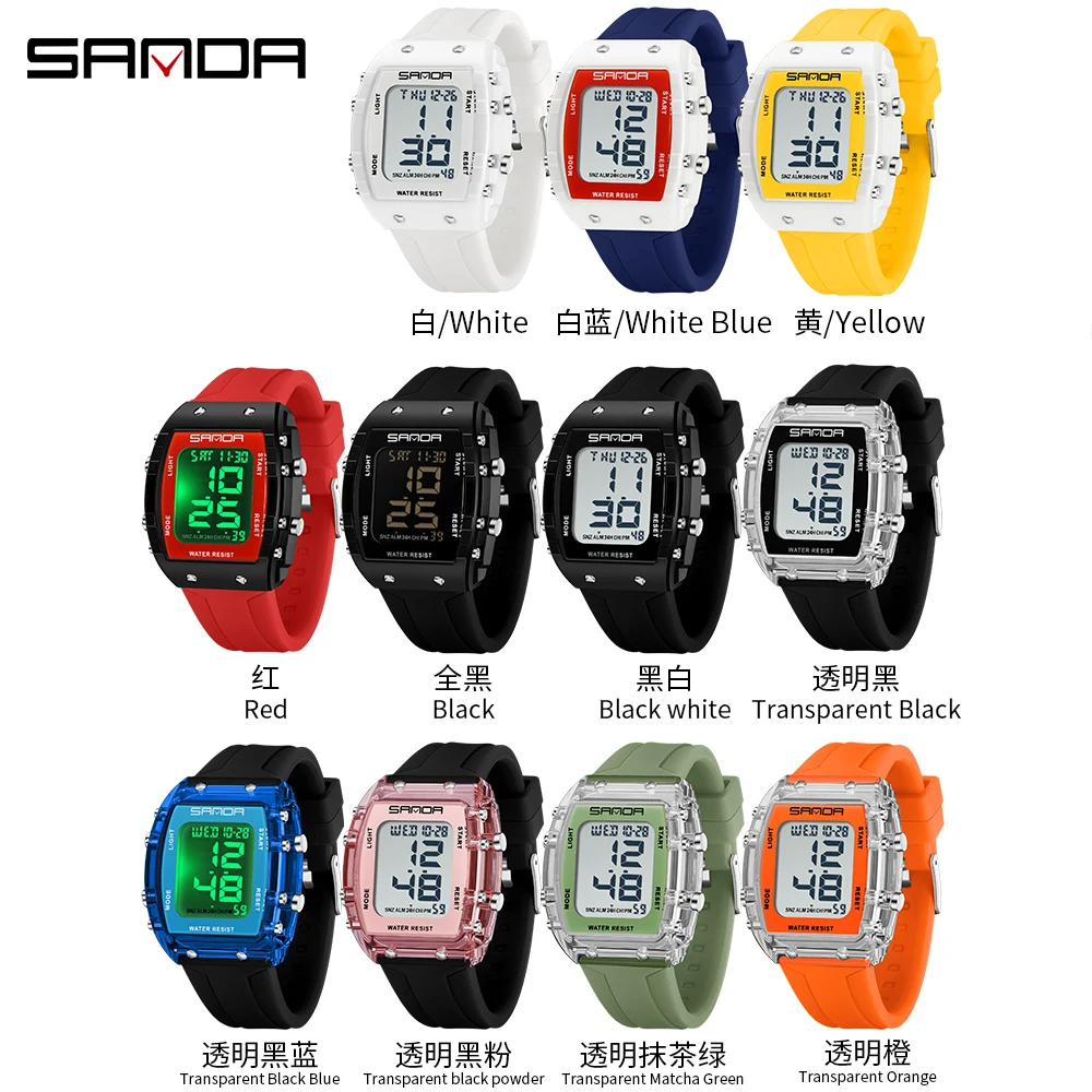 SANDA 2175 Fashion Simple Sport Countdown Watches Men Women Military Liminous LED Digital Watch Alarm Clock saat kol saati erkek