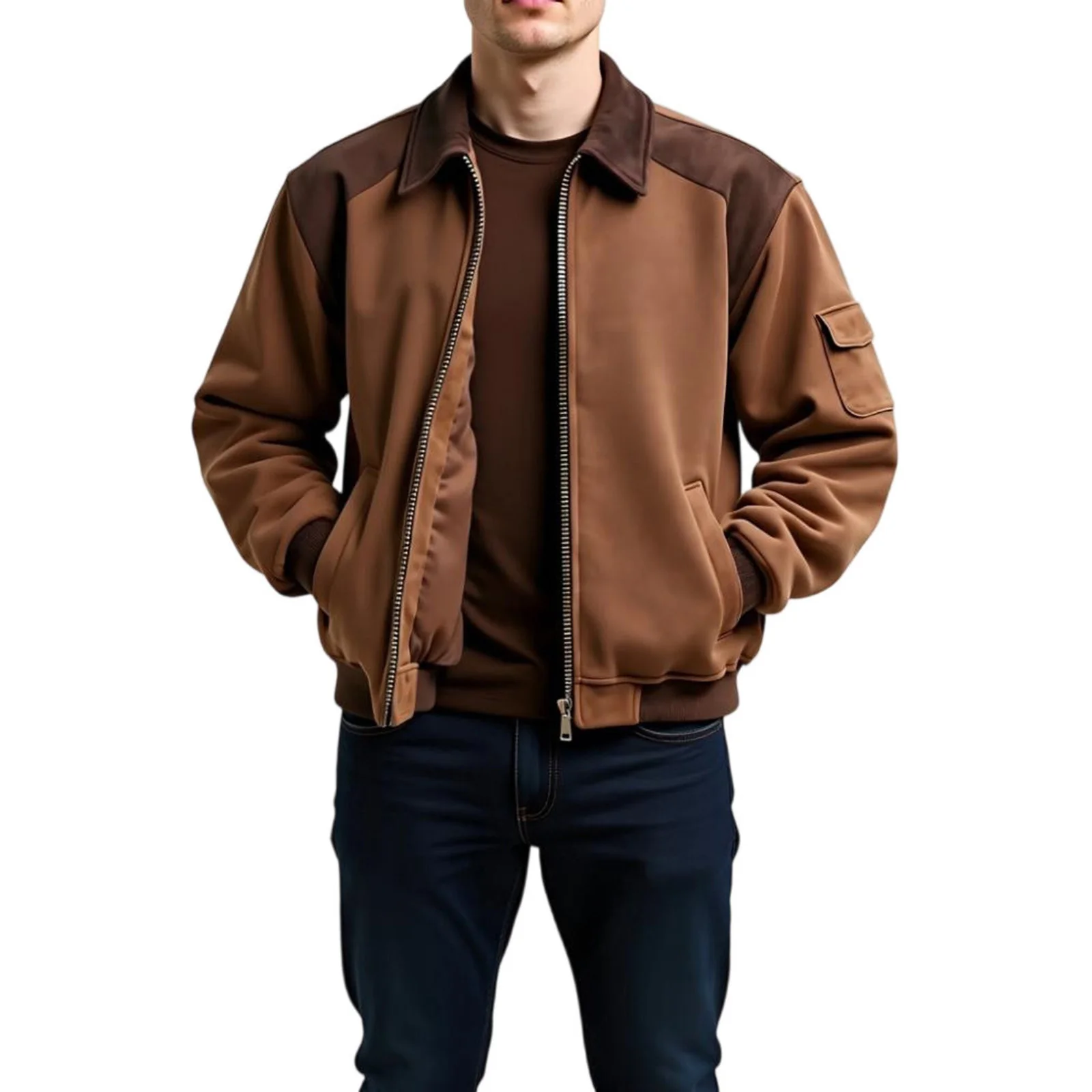 

Men'S Jacket With Pockets And Zippers Men'S Sportswear Large Size Casual Comfortable Men'S Wear Solid Color Simple Home Wear