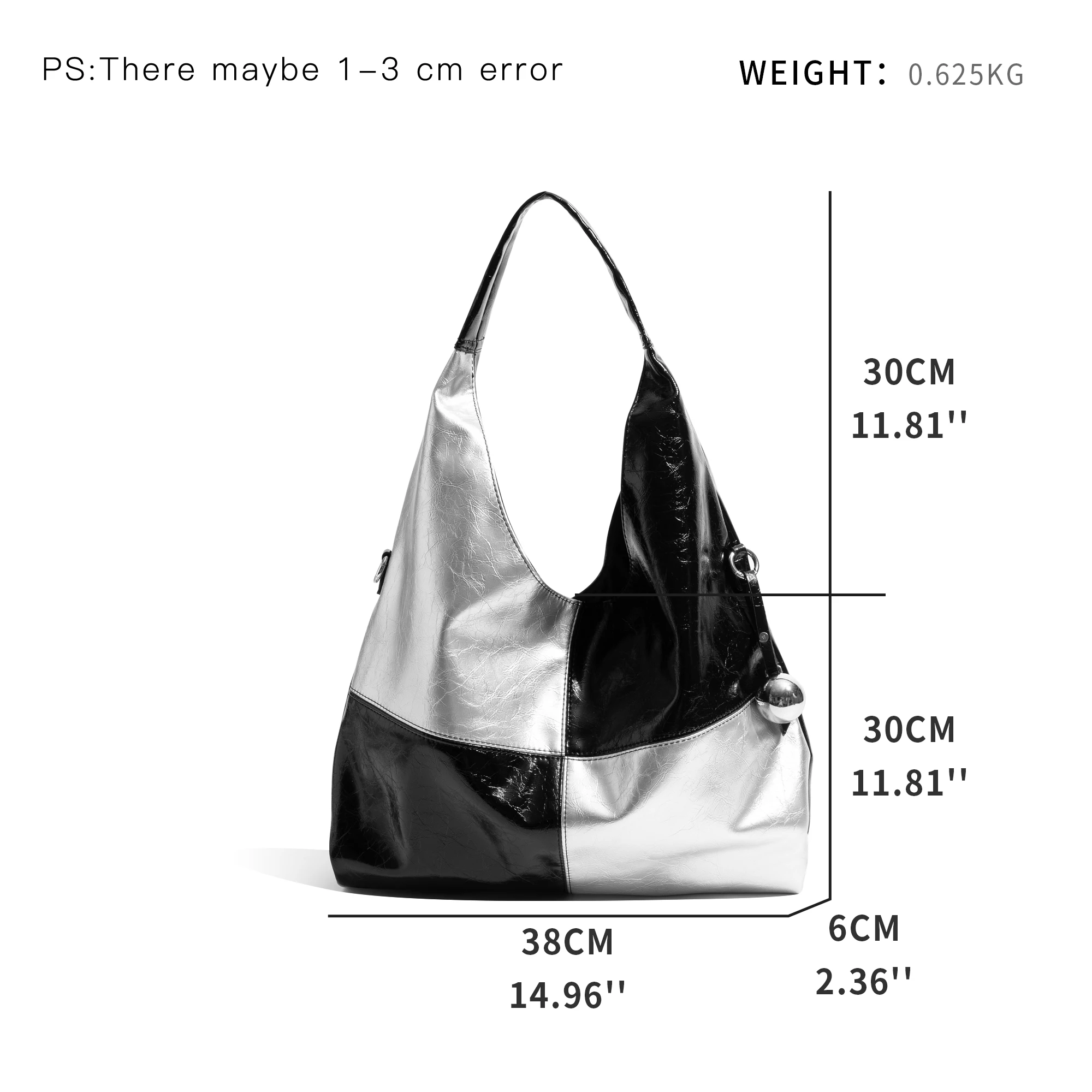 MABULA PU Leather Black Silver Color Blocking Tote Bag Lady Fashion Work Shoulder Purse Hardware Ball Accessories Women Handbag