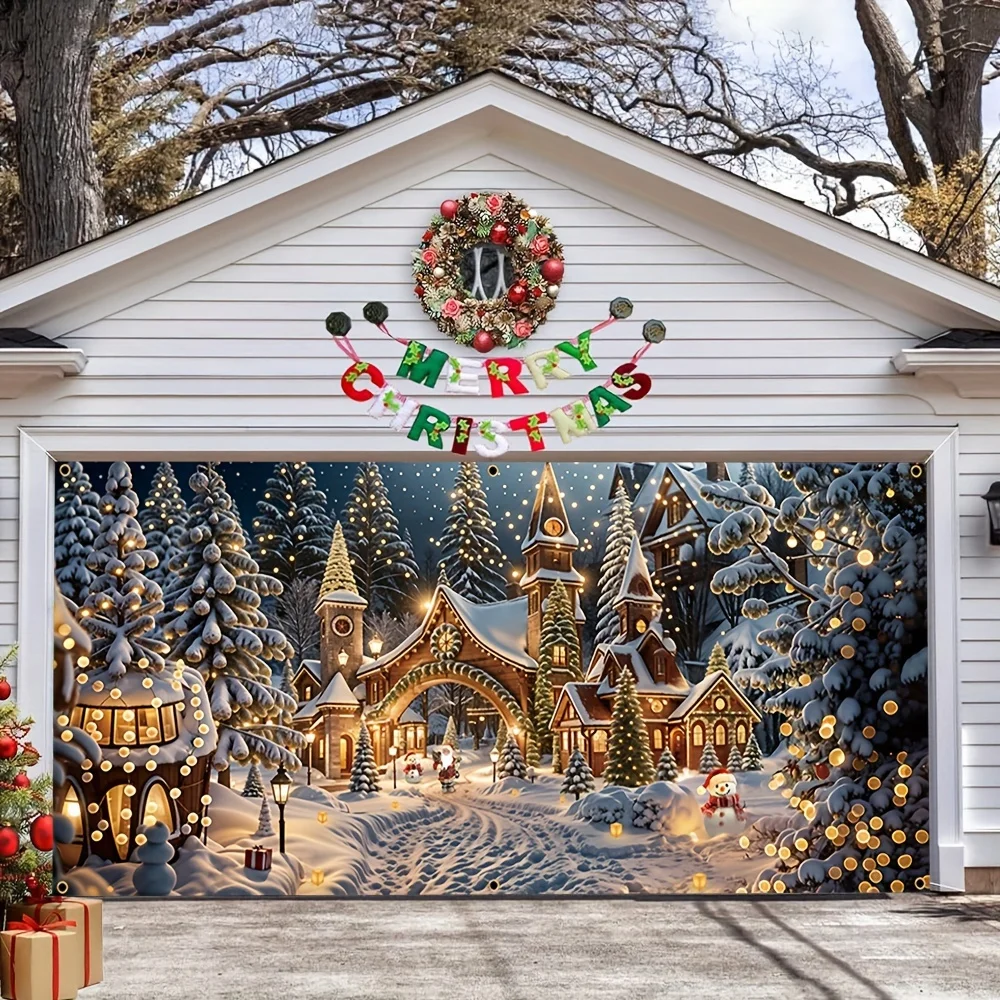 1-Winter Wonderland-Partybanner mit leuchtendem und Schneeschloss – Polyester, Weihnachts- und Neujahrsdekorationen