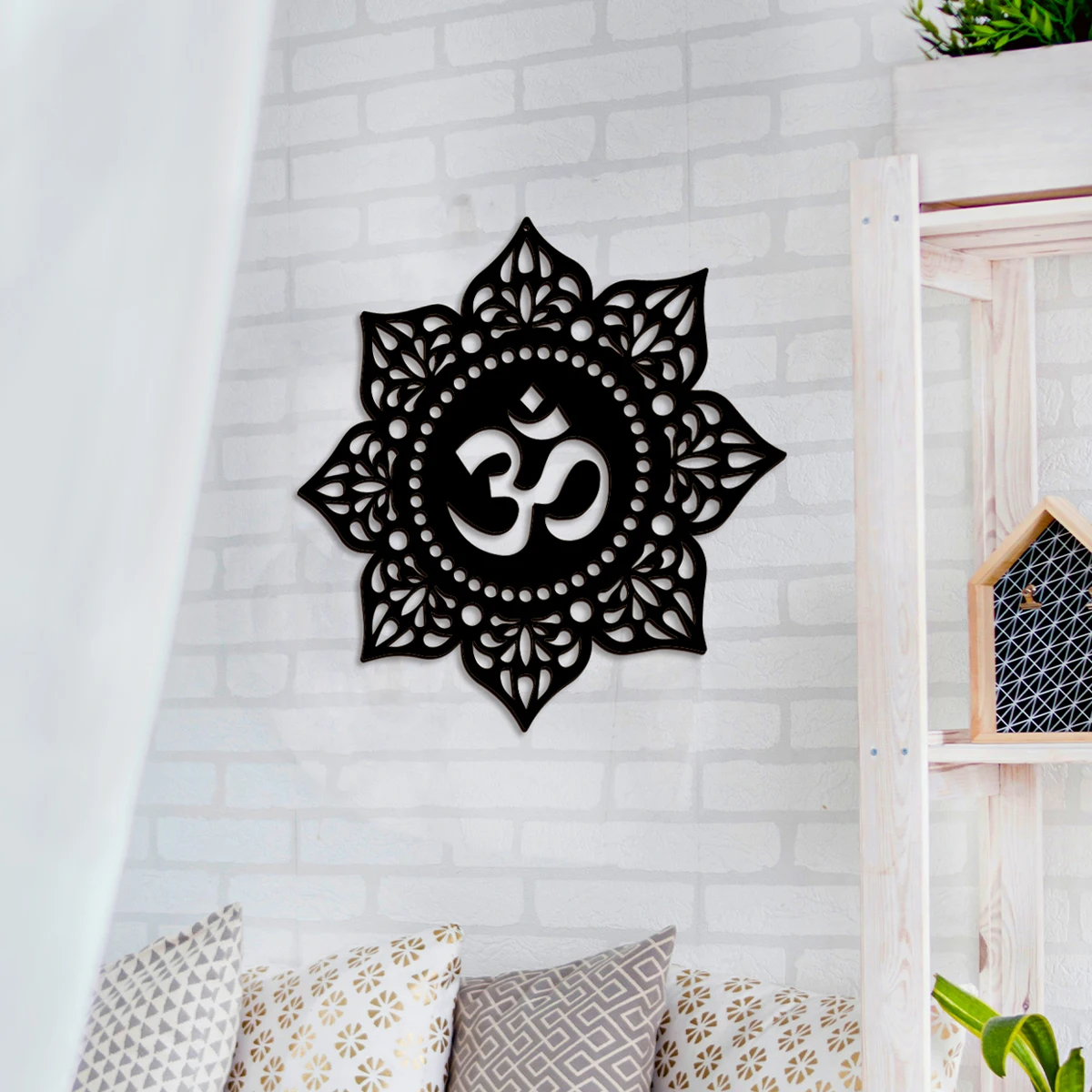 1PC, Creative Black Wooden Laser-Engraved EID Eight-Petal Flower-Shaped Retro Pattern Decorative Pendant