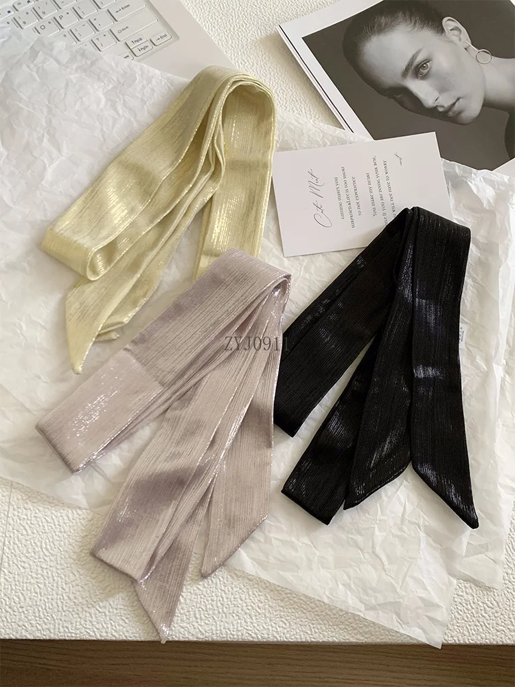 Atmospheric Laser Glossy Silk Scarf Women's Ribbon Versatile Narrow Long Scarf Decorative Scarf